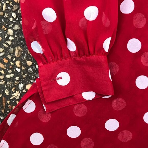 Vintage 1990s faux silk polka dot blouse red white - Picture 4 of 6